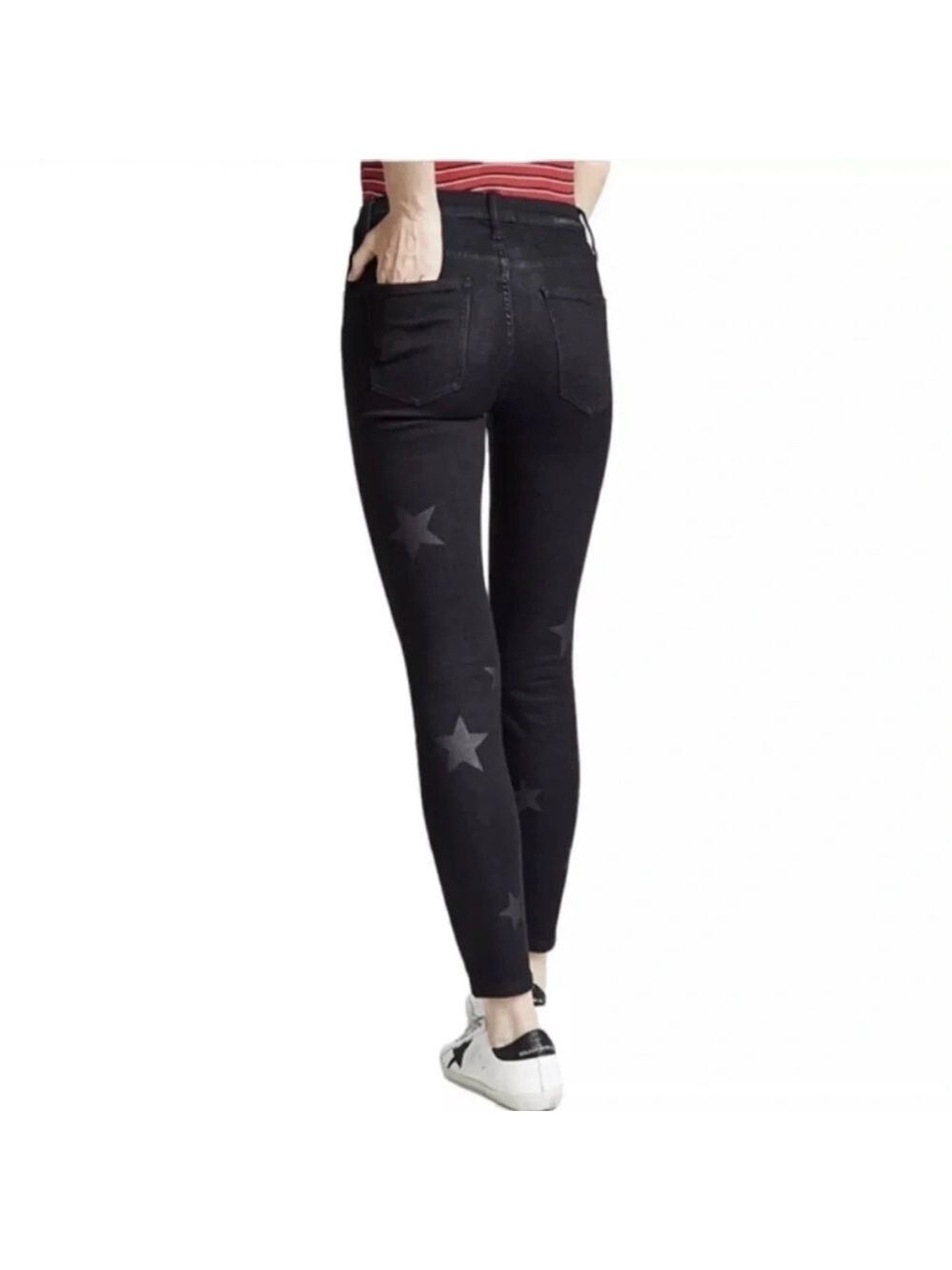 Current Elliot The Stiletto Fade Star Print Skinny Jean Women 28 Black High Rise